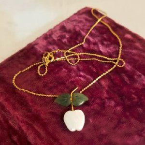 Jade & Mother of Pearl Apple Necklace Vintage